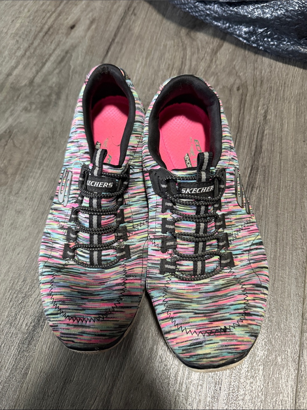 Skechers Multicolor Knit Slip-On Sneakers with Pink Interior